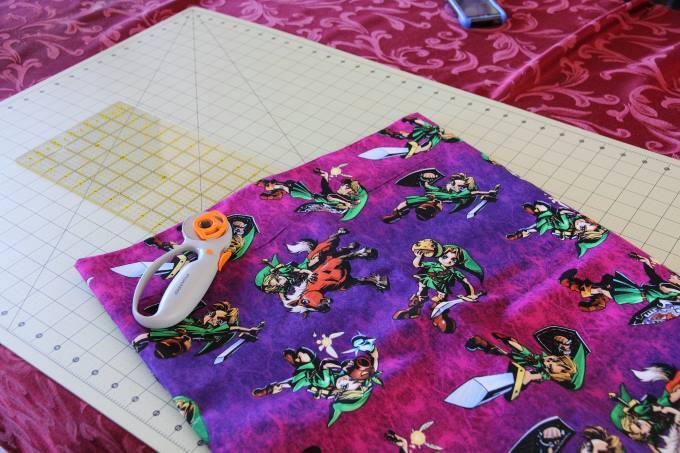 Cutting in to some Zelda fabric. :D