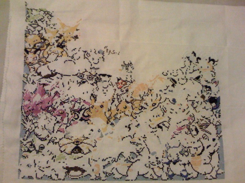 This is my progress so far!! This is 20 days worth of stitching! (Which is 70 hours!!!) :O Not even half way yet!! Eek!