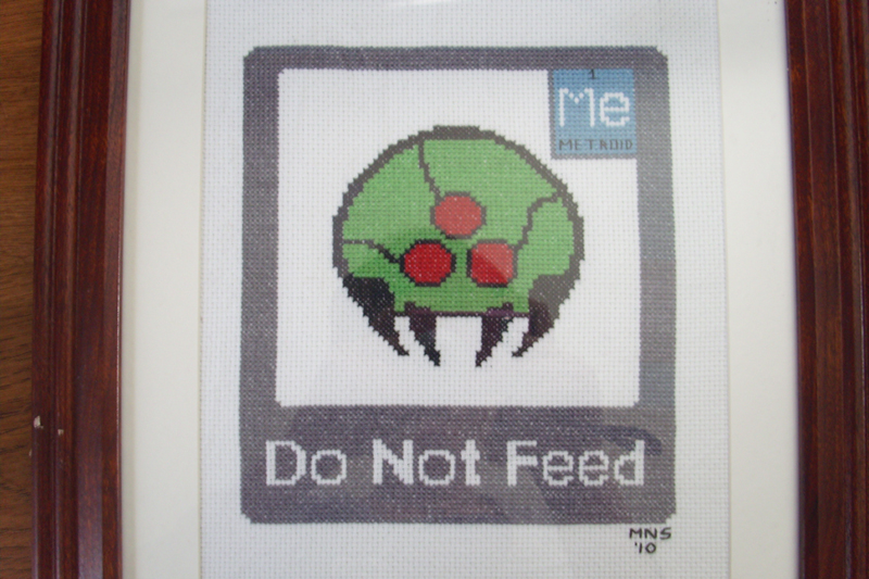 Do Not Feed the Metroid<br />8x10, 14 count aida cloth, DMC