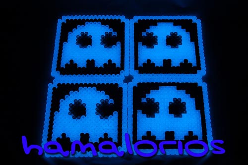 Glowing Pacman Ghost Perler Bead Coasters