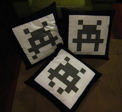 Space Invaders Cushions Pillows Throw via The Sprite Stitch Board 