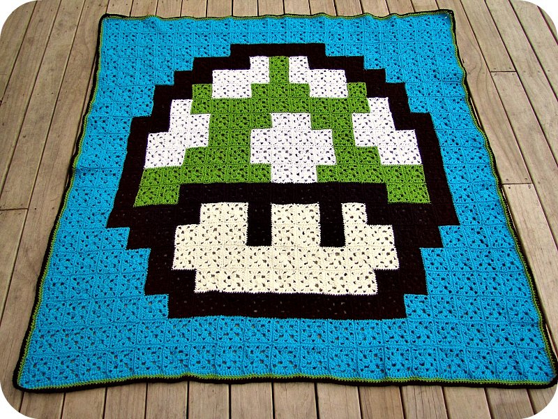 1-up Mushroom Granny Square Blanket
